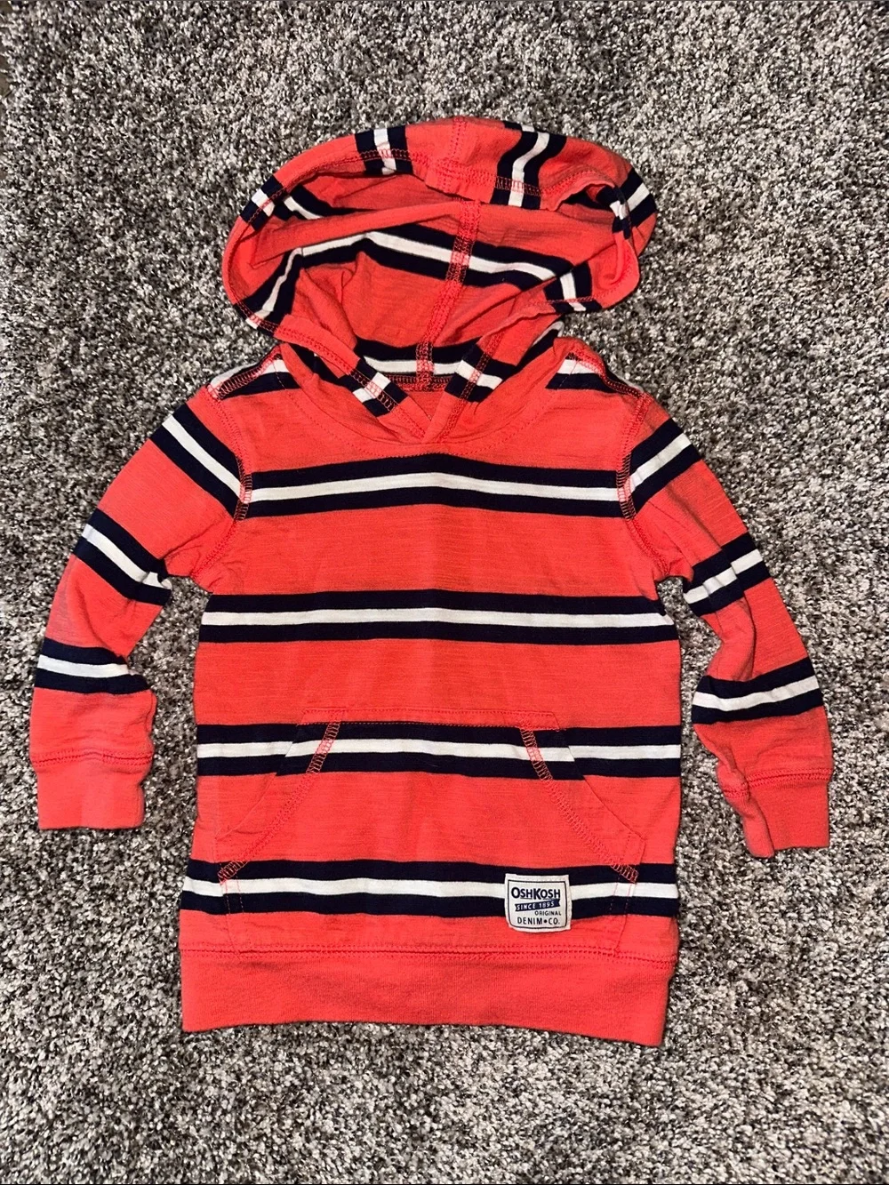 OshKosh B'gosh Coral, Navy & White Striped Hooded Pullover